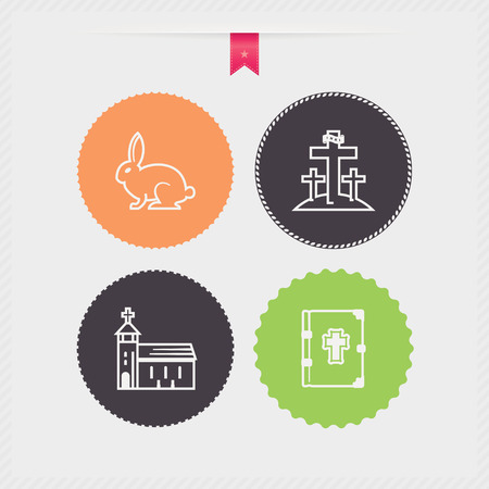 Four concept icons: spring, from left to right, top to bottom - 
Easter bunny, Crosses on the Mount of Olives, Church, Bible.のイラスト素材