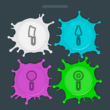 Cooking utensils, listed from left to right - 
Chopper, Pizza spatula, Colander, Pizza cutter. 
Splash Vector Icons Set saved as an EPS v.10のイラスト素材