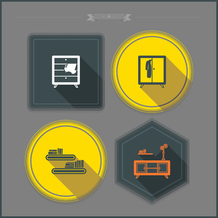 House related Objects from left to right - Closet, Wardrobe, Shelf, Rack. Dotted Vector Icons Set, saved as an EPS v.10のイラスト素材