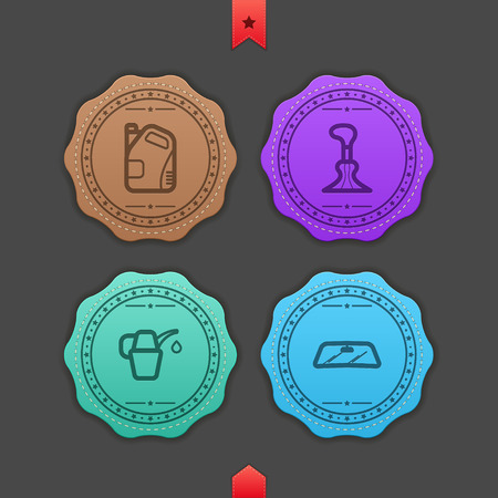 Car parts and accessories, from left to right - 
Motor oil bottle, Gear shift, Oil bottle, Car window. 
Leather style vector Icons set (with some transparent object used) saved as EPS v. 10)のイラスト素材