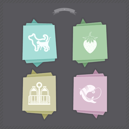Zodiac and astrology signs, from left to right, top to bottom - 
Dog and Cat, Strawberry, Milk, Fish. 
のイラスト素材