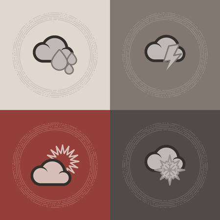 Weather Icons Set, pictured here from left to right - 
Rainy weather, Storm Weather, Sunny Weather, Snowy Weather.
'Ring' Style のイラスト素材