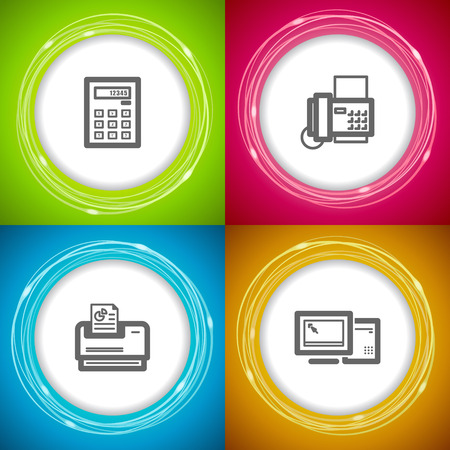 Office Supply Objects - 
Calculator, Fax Machine, Printer, Dekstop Computer.
Atom のイラスト素材