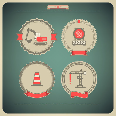 4 icons from Construction Industry theme, from left to right, top to bottom - 
Excavator, Warning sign, Traffic cone, Crane.    のイラスト素材