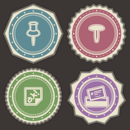 Office Supply Objects - 
pin, drawing pin, sticker, business card.のイラスト素材