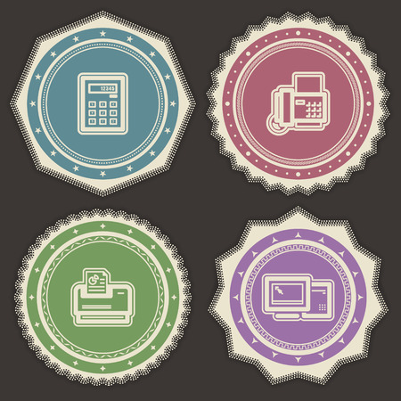 Office Supply Objects - 
Calculator, Fax Machine, Printer, Dekstop Computer.のイラスト素材