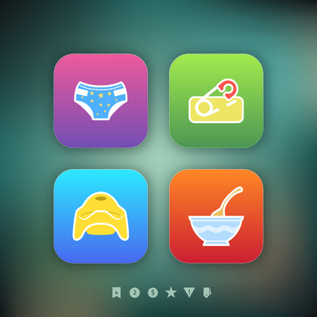 All about food, appliances, objects and other things in relation to Barbecue - 
Nappy, Baby rompers, Potty, Baby soup bowlのイラスト素材