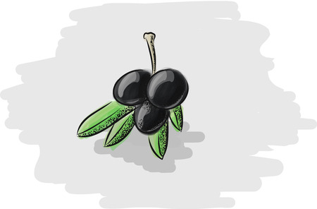 Three green olives drawing on grey background. 
Layered EPS file with some transparency effects added.のイラスト素材