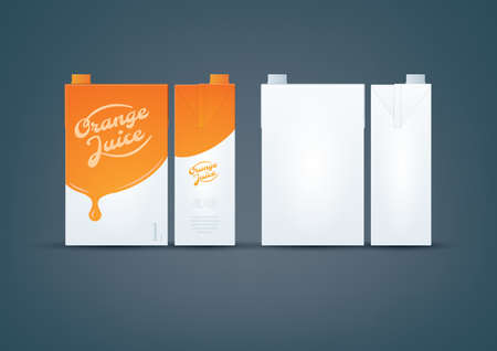 Photo-realistic premium layered vector mock-up set of carton pack orange juice design and white carton ready for to display your design.のイラスト素材