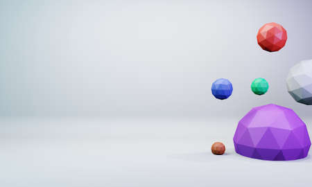 Colorfull ico spheres 3D rendering. Abstract wallpaper backgroundの写真素材