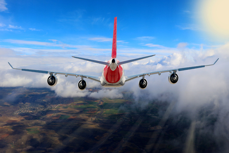 Plane clouds on the blue sky backgroundの写真素材