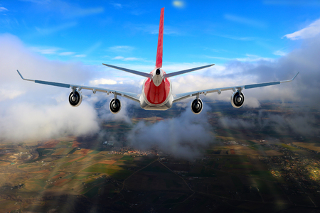 Plane clouds on the blue sky backgroundの写真素材