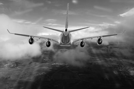 Plane clouds on the blue sky backgroundの写真素材