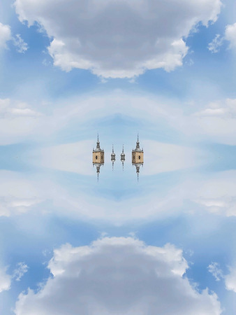 The church has been integrated between the clouds and only the towerの写真素材