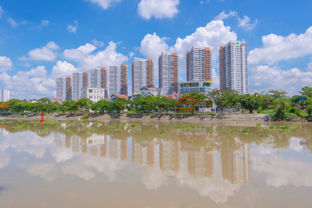 Time: June 27, 2021. Location: Ho Chi Minh City. Artwork: Ho Chi Minh city skyline panoramaのeditorial素材