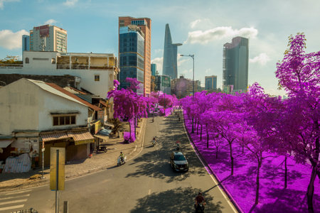 Time: July 01, 2021. Location:Viet Nam. Infrared landscape photo: landscapes in the central area of Ho Chi Minh City.