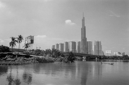 Tuesday morning November 11, 2021. Location: Ho Chi Minh city. Black and white picture: landscape street life in Ho Chi Minh cityのeditorial素材