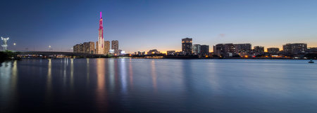 Panorama landscape: View of buildings located on the Saigon River. Time: March 25, 2022. Location:...