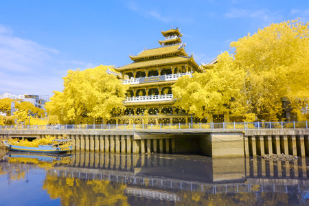 Landscape photo infrared: Phap Hoa pagoda. Time: March 30, 2022. Location: Ho Chi Minh City.のeditorial素材