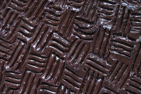 basket weave design chocolate cake, close upの写真素材