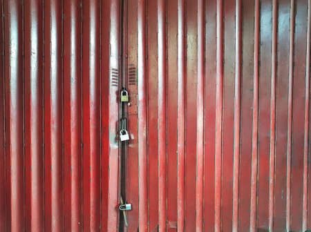 Red Corrugated Iron Side Roller Doorの写真素材