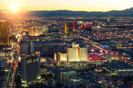 Las Vegas skyline at sunset - Aerial view of The Stripのeditorial素材