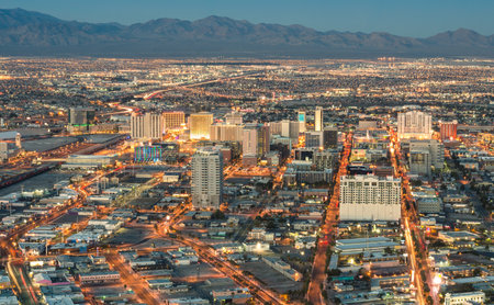 Las Vegas Downtown - Aerial view of generic buildings before sunsetのeditorial素材