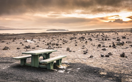 Desert dramatic landscape in Iceland at Sunset