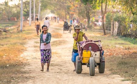 YANGON, MYANMAR - FEBRUARY 17, 2014  everyday life in a countryside village in the area of Dala  The Township consists of 23 wards and is bounded by the Yangon River in the north and east side のeditorial素材