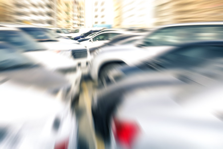 Modern cars at parking lot of company retail store - Concept of transportation and rental service...