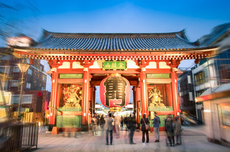 Kaminarimon in Tokyo Japan at temple of Senso-Ji in colorful district Asakusa east part of japanese modern capital - Religion concept as touristic attraction - Vintage filtered look with blurred edgesのeditorial素材