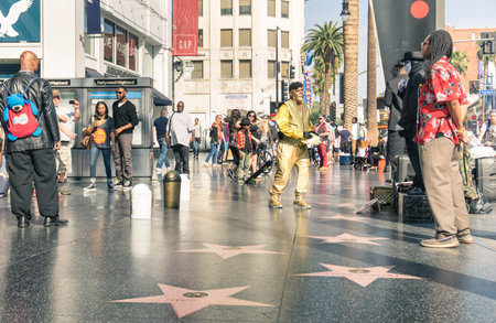 LOS ANGELES - MARCH 21, 2015: street artists and everyday multiracial people around the world famous...