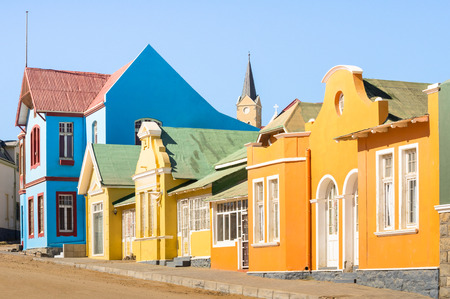 Colorful houses in Luderitz - Architecture concept with ancient german style town in south Namibia -...