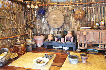 A mock-up of traditional Thai kitchen at amphawa floating market, Thailandのeditorial素材