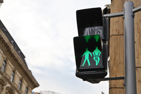 Green signal light for pedestrian and bicycle rider in Vienna, Austria