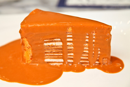 Crepe cake with Thai tea sauce