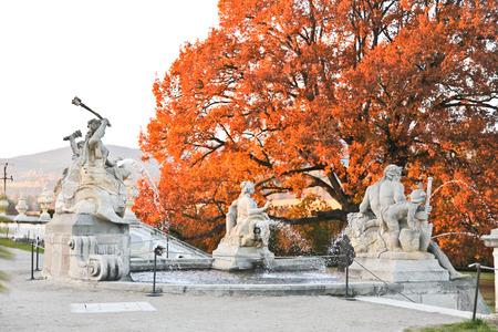 Beautiful fountain in Cesky Krumlov, Czech Republicの写真素材