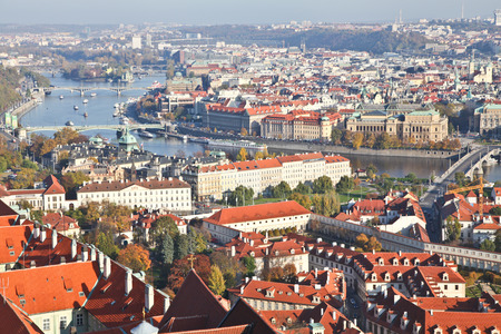 Top view of Prague city in Autumnの写真素材
