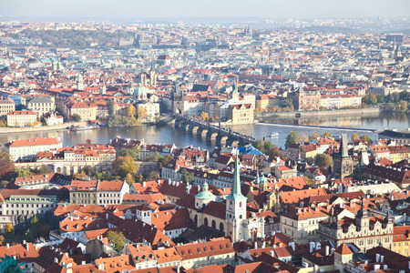 Top view of Prague city in Autumnの写真素材
