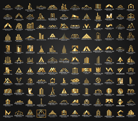 Big Set and Mega Group, Real Estate, Building and Construction Vector Logo Design Eps 10のイラスト素材