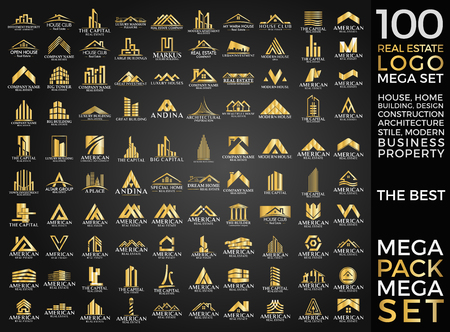 Big Set and Mega Group, Real Estate, Building and Construction Vector Logo Design Eps 10のイラスト素材