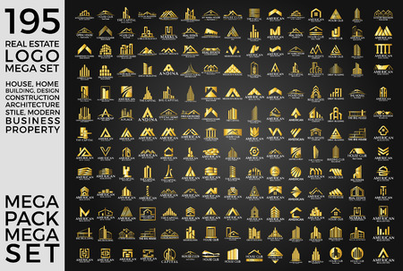 Mega Set and Big Group, Real Estate, Building and Construction Logo Vector Designのイラスト素材