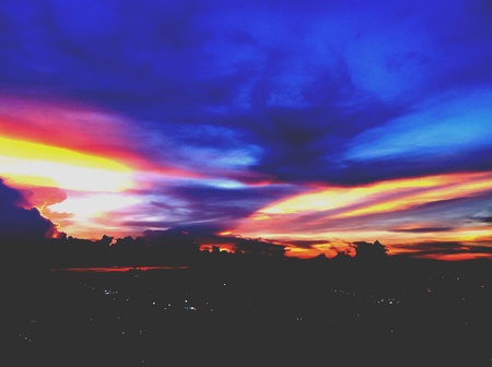 Sunset scene with colorful sky and clouds