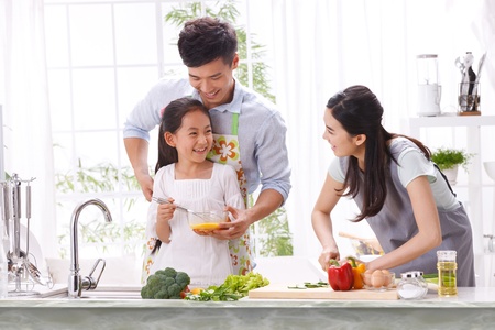 family in kitchenの写真素材
