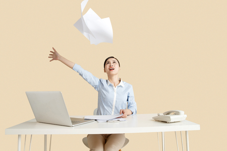 Excited business womanの写真素材