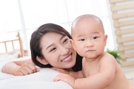 Happy mother and son playの写真素材