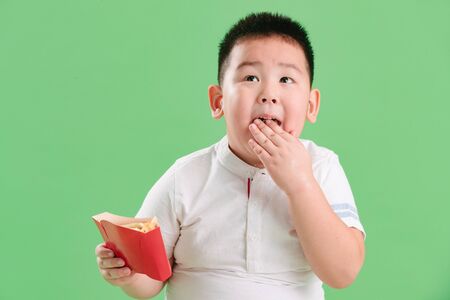 Lovely boy eat French fries