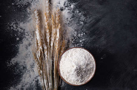 A bowl of flour and grainの写真素材