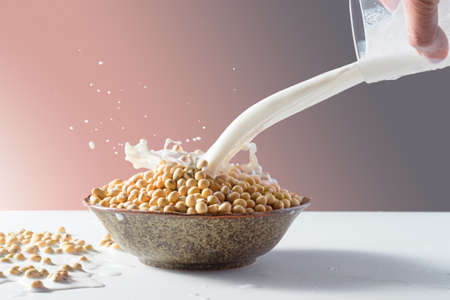 diversified nutrition breakfast with milkの写真素材