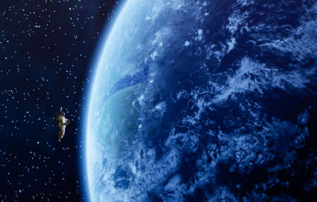 Earth from space with astronaut.の写真素材